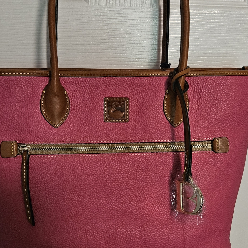 NWT Dooney & Bourke Leather Pebble Tote: Hot Pink - Picture 2 of 16